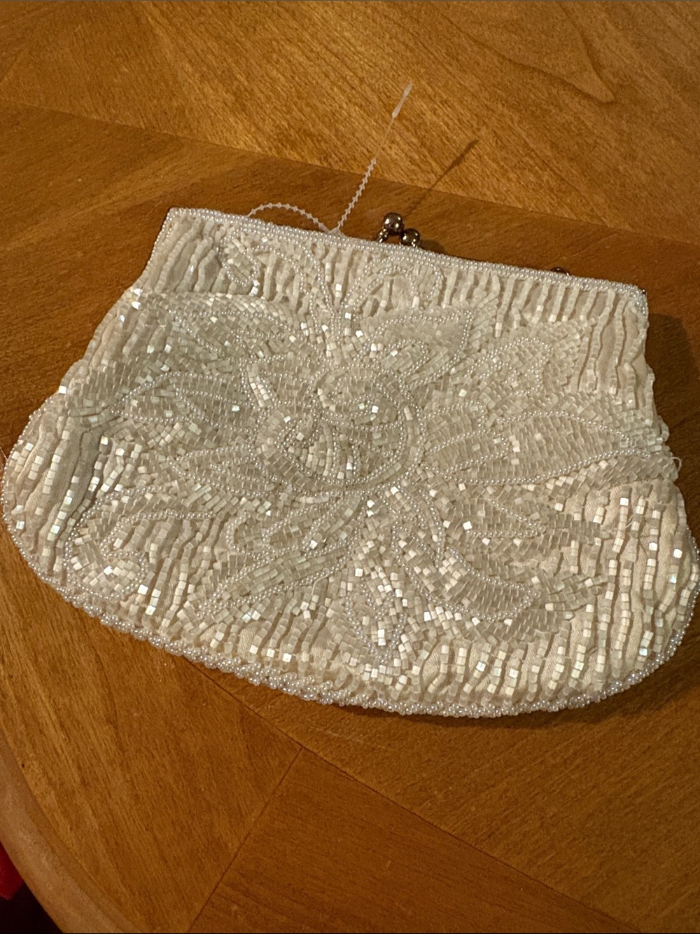 Ivory Beaded Floral Evening Clutch with Chain